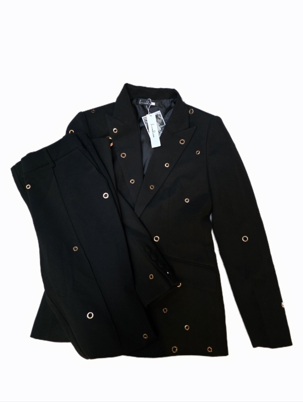 Luxedress Black Grommet Blazer & Pant Set | Statement Suit | Size M